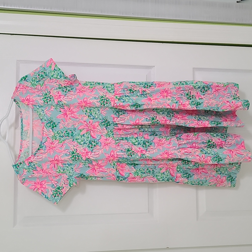 NWOT Lilly Pulitzer Geanna Short Sleeve Dress Surf Blue So Shellegant Size L